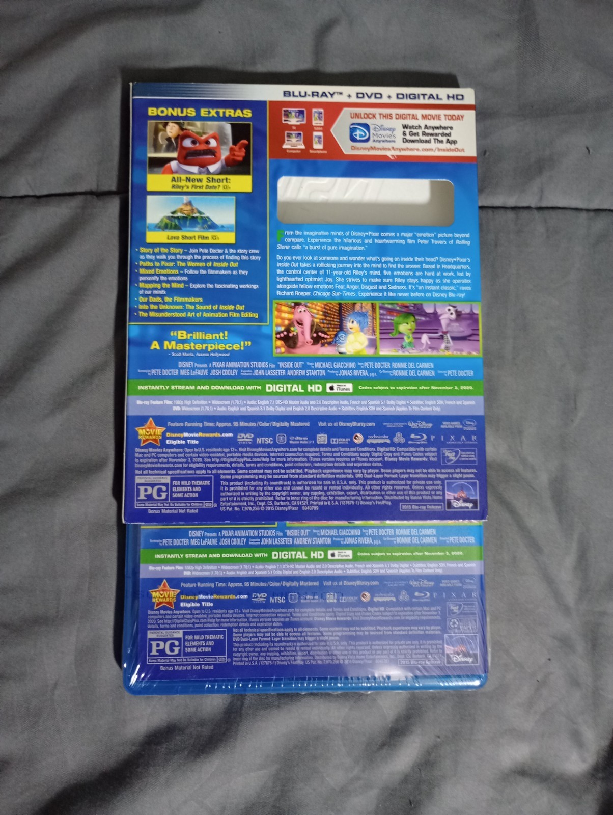 Inside Out (Blu-ray) Walt Disney Animation New Sealed Slip Cover Bonus Extras