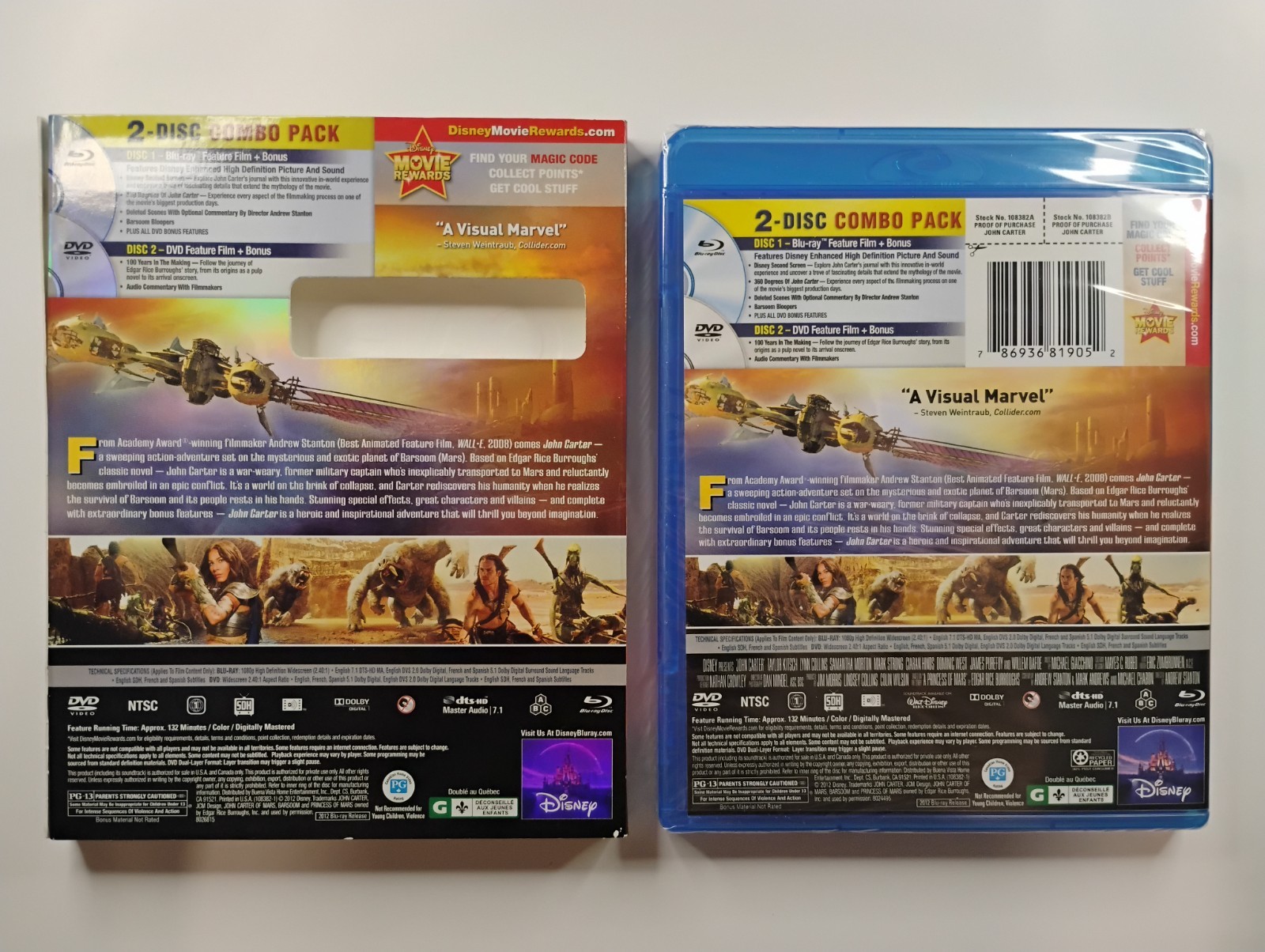 John Carter (Blu-ray & DVD, 2012) with Slipcover Taylor Kitsch Disney NEW SEALED