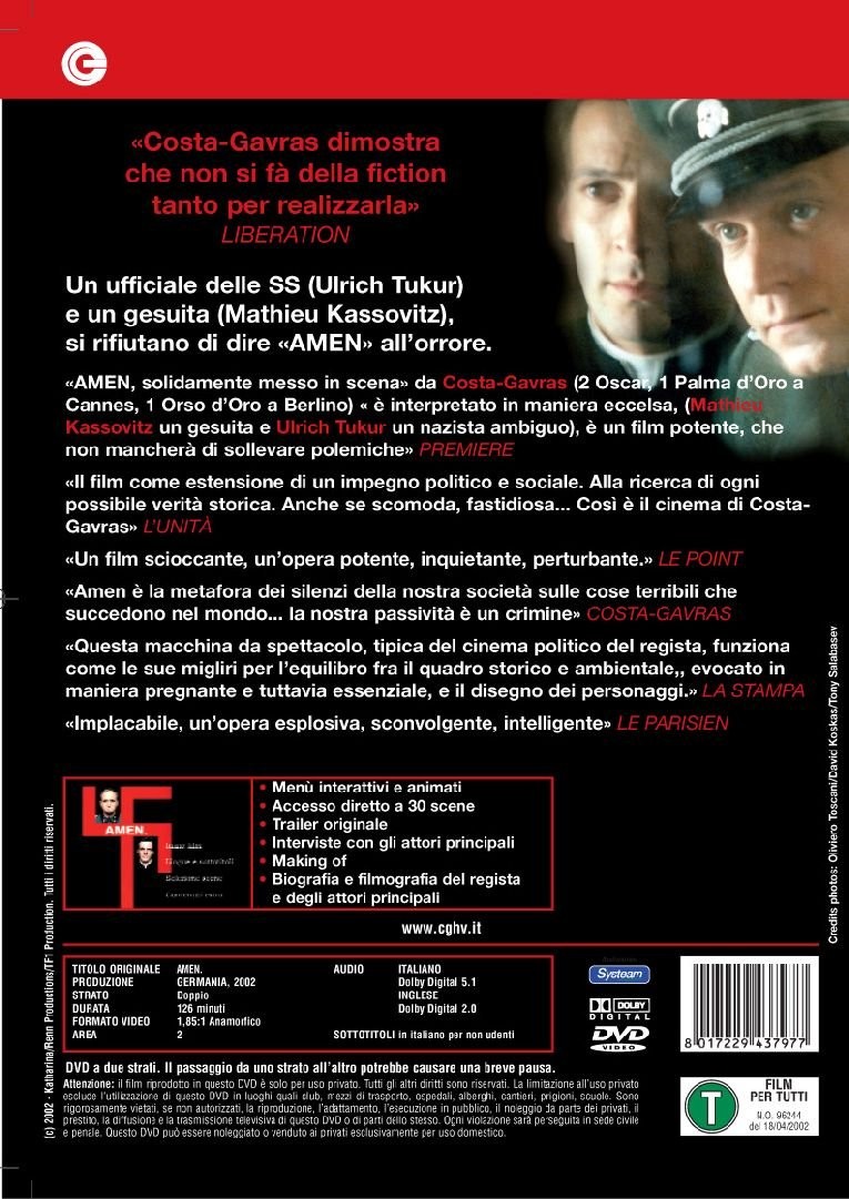 amen DVD Italian Import (DVD) Ulrich Tukur Mathieu Kassovitz (UK IMPORT)